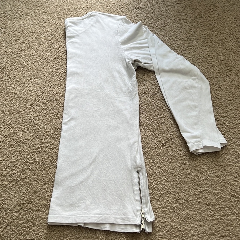 Mens long sleeve white t shirt with zipper sides